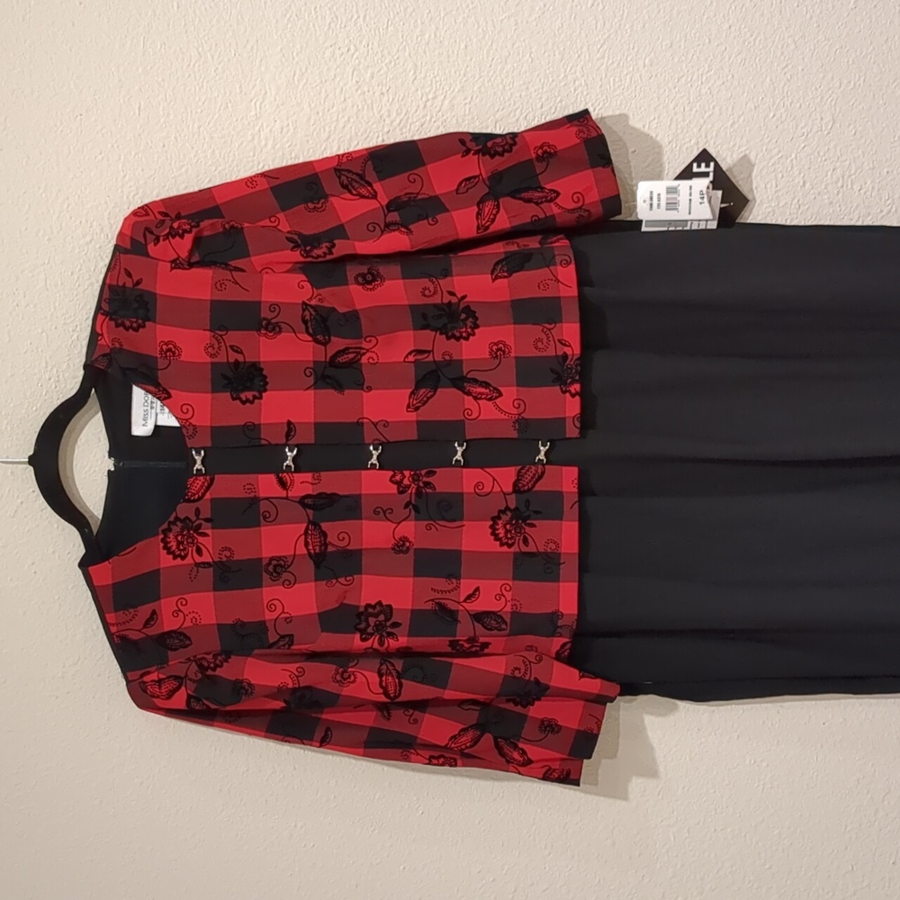 Miss Dorby Vintage 80's Red Plaid Dress Size 14P NWT - Picture 2 of 6